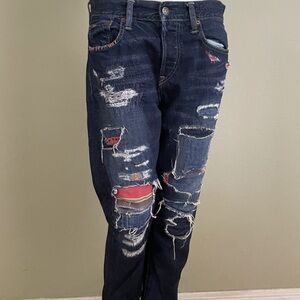 Polo Ralph Lauren heavy patchwork Distressed Dark selvedge hem Avery Boyfriend